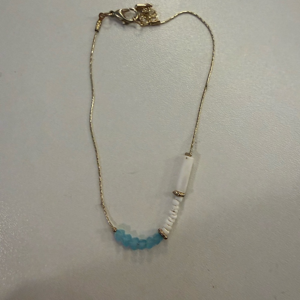 Delicate Gold Chain Anklet with Blue and White Beads